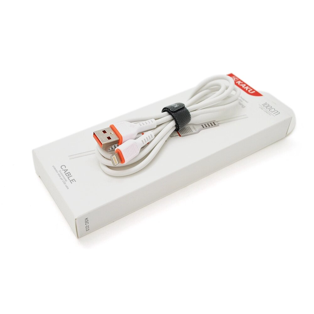 Кабель iKAKU KSC-233 JIANXUN silicon data cable series for iphone, White, довжина 1м, 3,2А, BOX від компанії Price Killer - фото 1