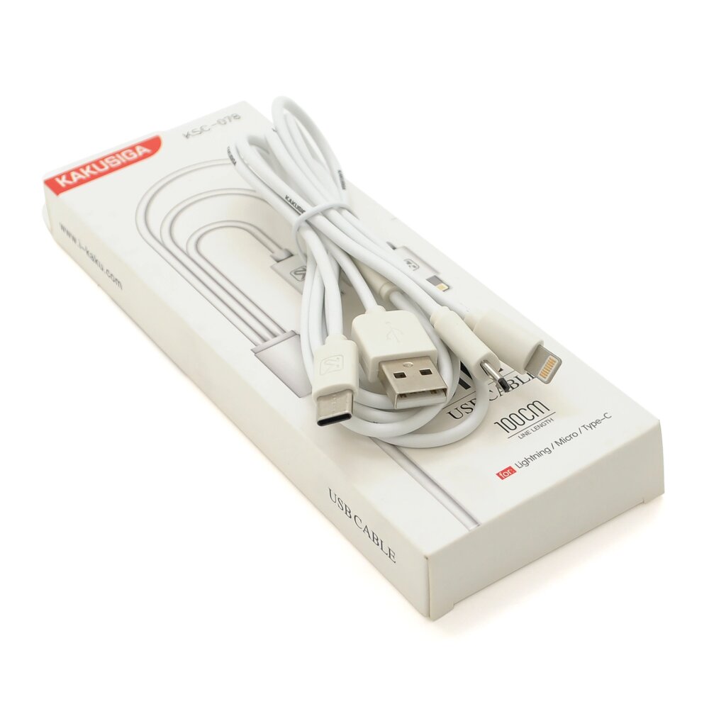 Кабель KSC-078 BAITONG charging data cable 3 in 1 Micro / Iphone / Type-C, довжина 1м, White, BOX від компанії Price Killer - фото 1