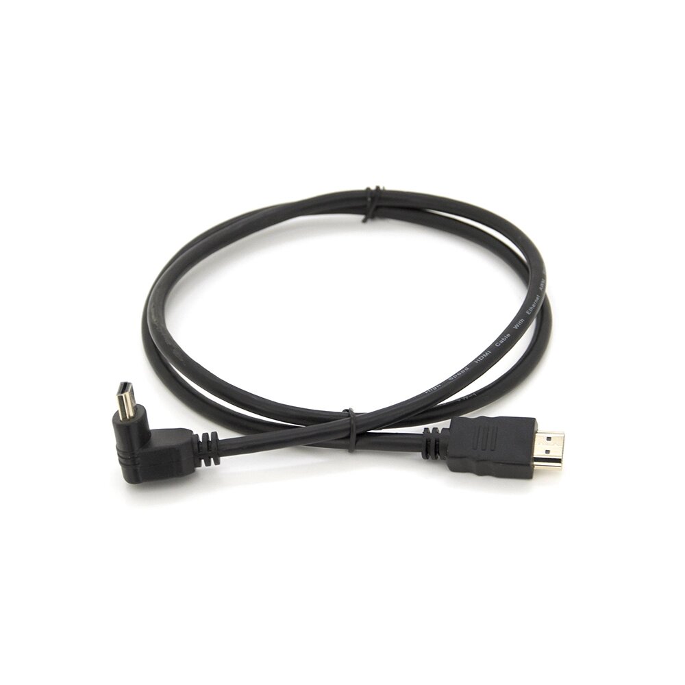 Кабель Merlion HDMI-HDMI  1.0m, v1.4, OD-7.5mm, круглий Black, коннектор Black 90° кутовий від компанії Price Killer - фото 1