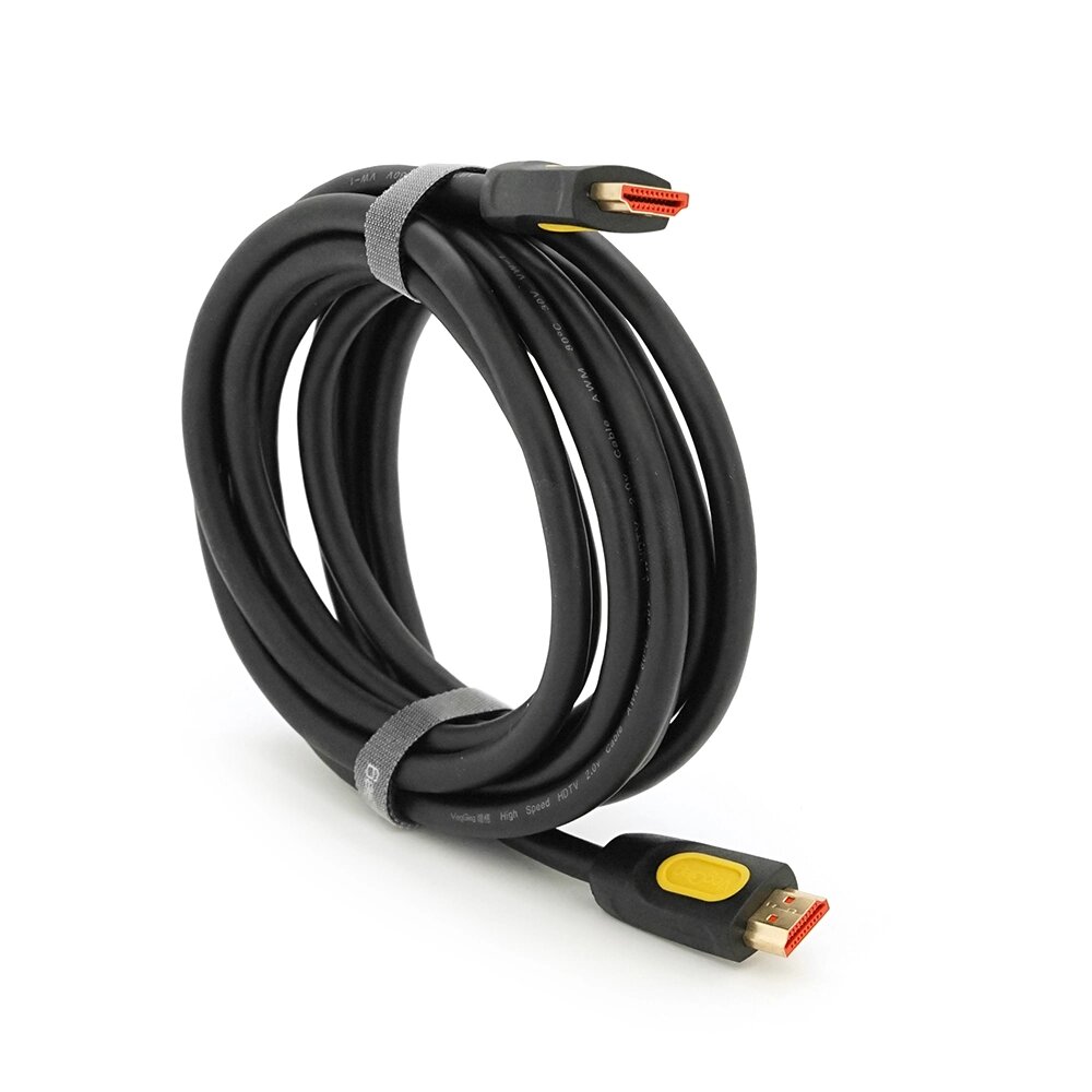 Кабель Merlion HDMI-HDMI V-Link High Speed 3.0m, 4K, v2,0, OD-8.2mm, круглий Black, конектор Black/Yellow, від компанії Price Killer - фото 1