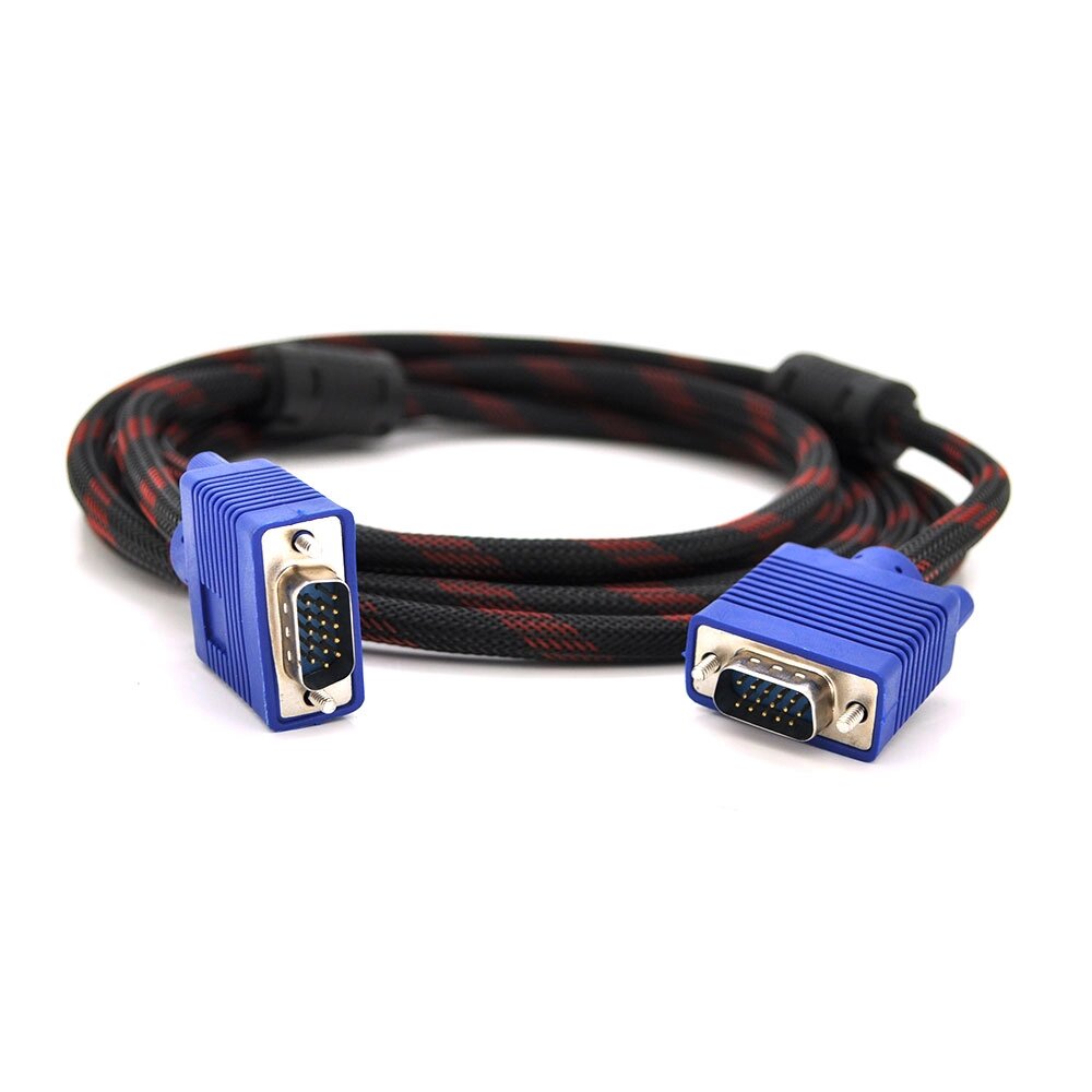 Кабель Merlion VGA 3+4, 1,5m, male to male (тато-тато), OD-8.2mm, 1 ферит, обплетення, круглий Black/Red, конектор Blue,  від компанії Price Killer - фото 1