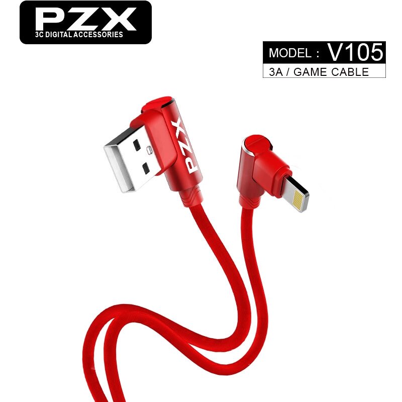 Кабель PZX V-105, Quick Charge3.0 Iphone7/8/X Cable, 3.0A, Red, довжина 1м, кутовий, BOX від компанії Price Killer - фото 1