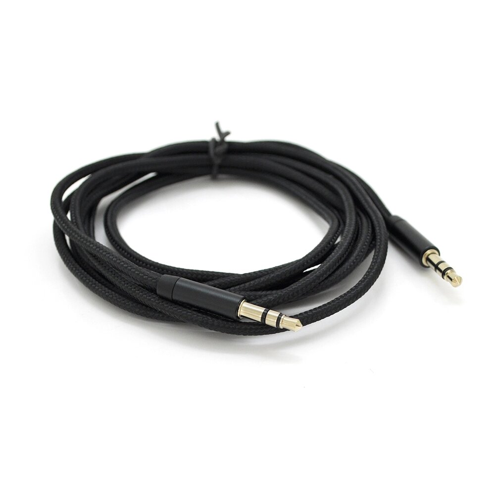 Кабель VEGGIEG AB-1 AUX Audio DC3.5 тато-тато 1.0м, GOLD Stereo Jack, обплетка, ( круглий ) Black cable, Пакет від компанії Price Killer - фото 1