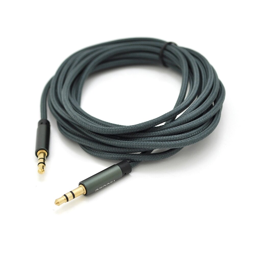 Кабель VEGGIEG AB-3 AUX Audio DC3.5 тато-тато 3.0м, GOLD Stereo Jack, обплетка, ( круглий ) Black cable, Пакет від компанії Price Killer - фото 1