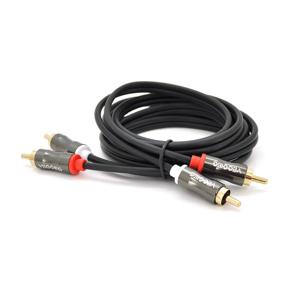 Кабель VEGGIEG AV201 Audio-Video 2хRCA ( тато ) = > 2хRCA ( тато ), GOLD connector,  круглий, Black, 1,5 м, Пакет від компанії Price Killer - фото 1