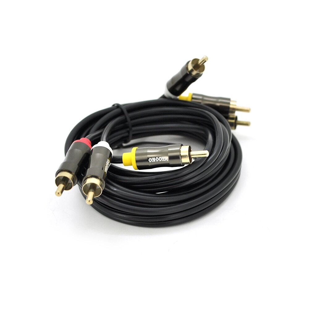 Кабель VEGGIEG AV301 Audio-Video 3хRCA ( тато ) = > 3хRCA ( тато ), GOLD connector,  круглий, Black, 1,5 м, Пакет від компанії Price Killer - фото 1