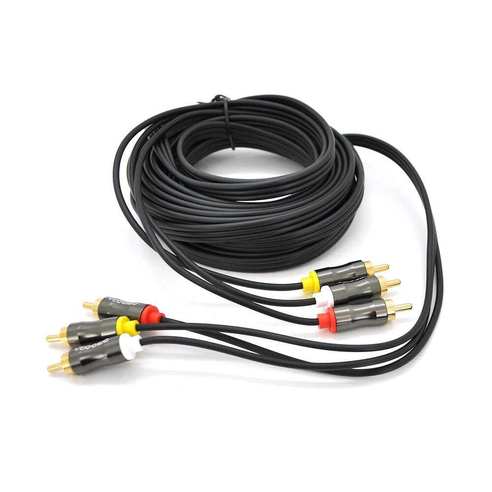 Кабель VEGGIEG AV304 Audio-Video 3хRCA ( тато ) = > 3хRCA ( тато ), GOLD connector,  круглий, Black, 5,0 м, Пакет від компанії Price Killer - фото 1