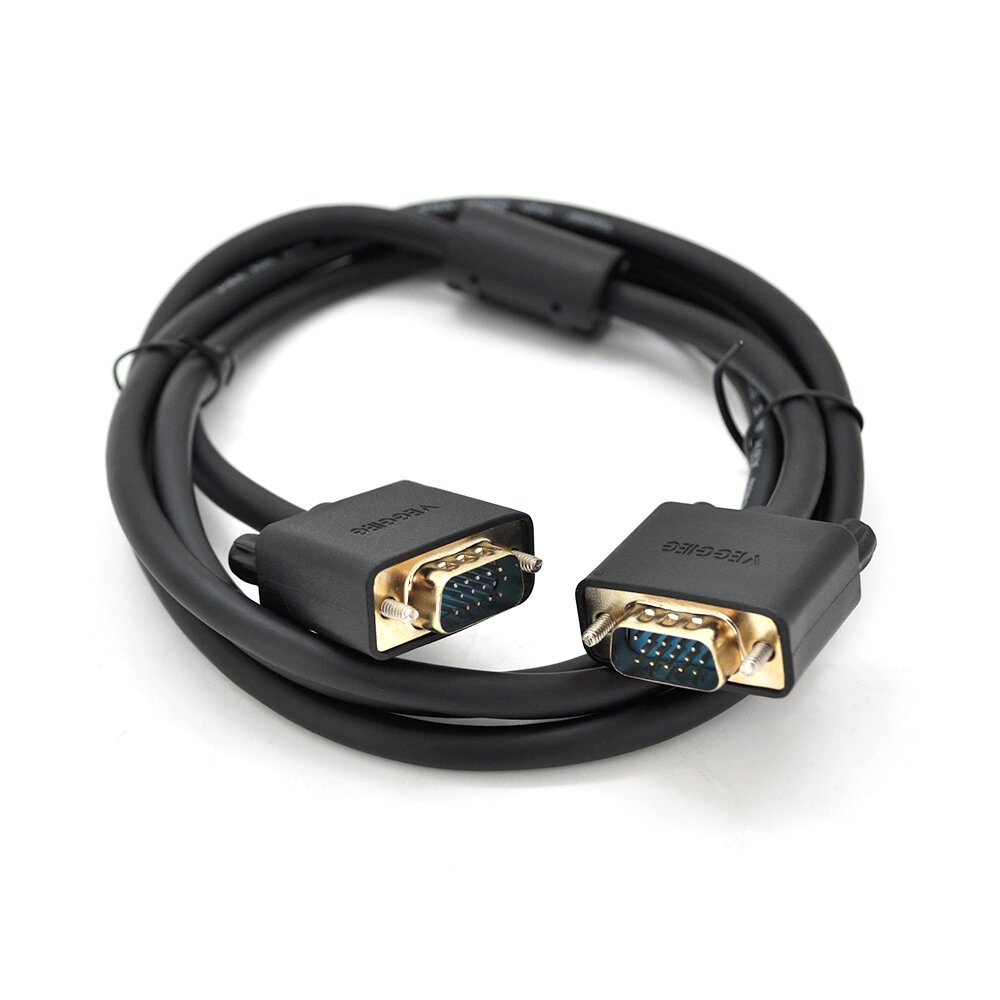 Кабель VEGGIEG VG-1.5 VGA 3+6, 1,5m, male to male ( тато-тато ), OD-6.5mm, 1 феррит, круглий Black, коннектор Gold, Пакет від компанії Price Killer - фото 1