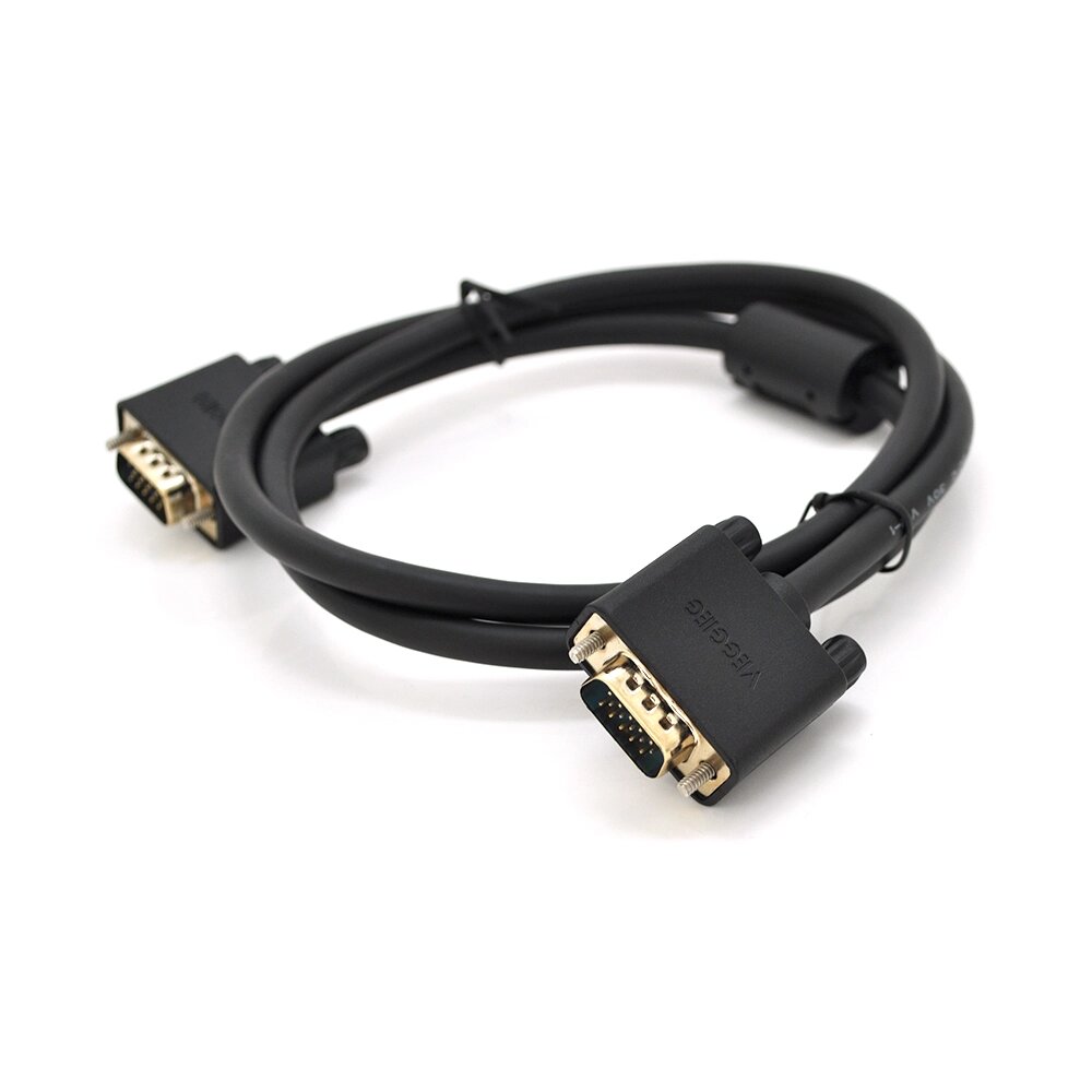 Кабель VEGGIEG VG-1 VGA 3+6, 1m, male to male ( тато-тато ), OD-6.5mm, 1 феррит, круглий Black, коннектор Gold, Пакет від компанії Price Killer - фото 1