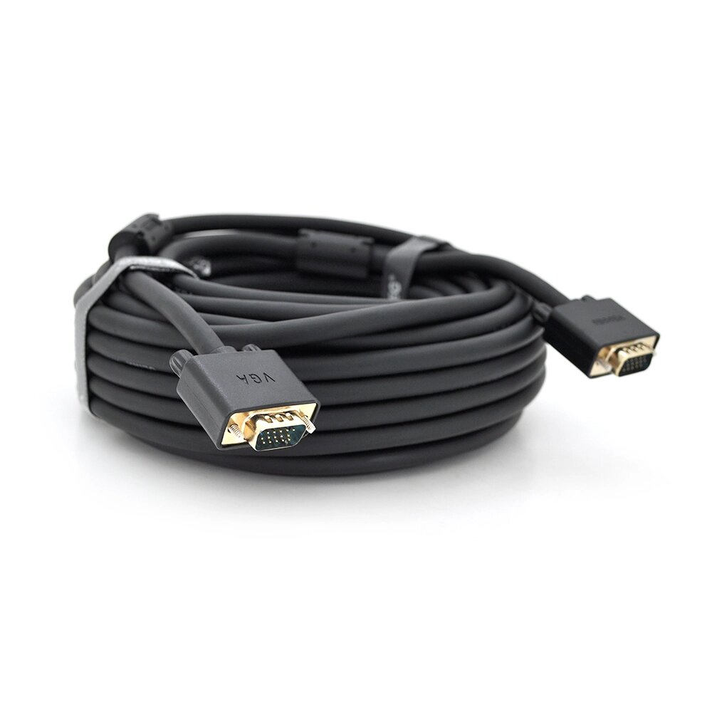 Кабель VEGGIEG VG-15 VGA 3+6, 15m, male to male ( тато-тато ), OD-8.0mm, 2 фериту, круглий Black, коннектор Gold, Box від компанії Price Killer - фото 1