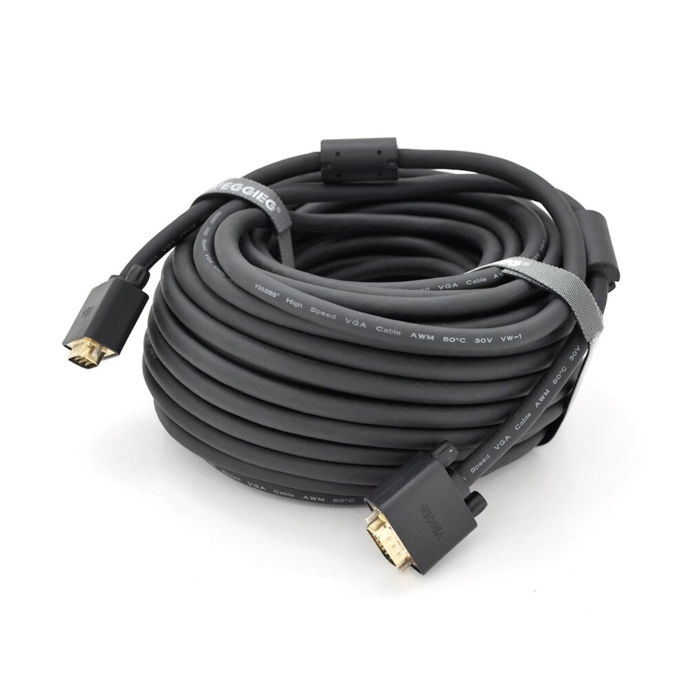 Кабель VEGGIEG VG-20 VGA 3+6, 20m, male to male ( тато-тато ), OD-8.0mm, 2 фериту, круглий Black, коннектор Gold, Box від компанії Price Killer - фото 1