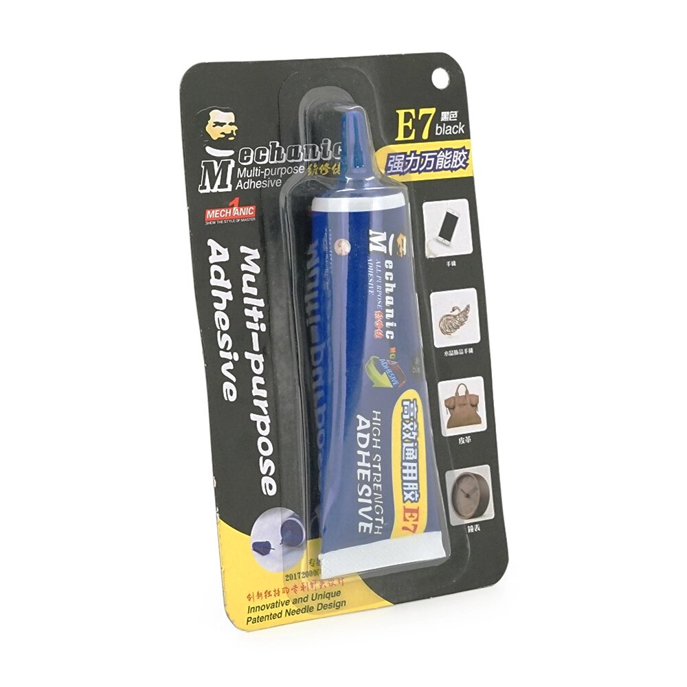 Клей MECHANIC E7/50, акриловий, універсальний, середня в’язкість, водостійкий, чорний, сталевий носик, 50ml, блістер від компанії Price Killer - фото 1