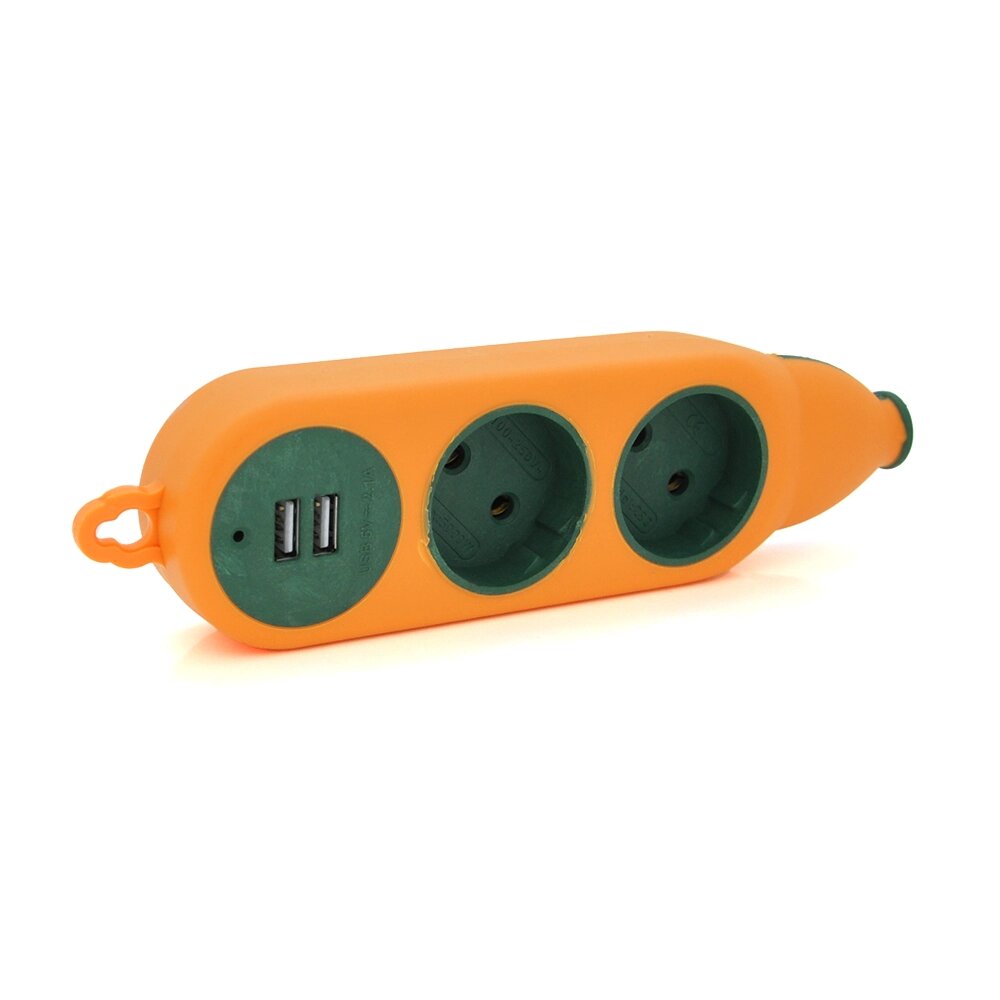 Колодка для подовжувача 2 гнізда + 2USB без заземлення 16A 220V, Orange, Q100 від компанії Price Killer - фото 1