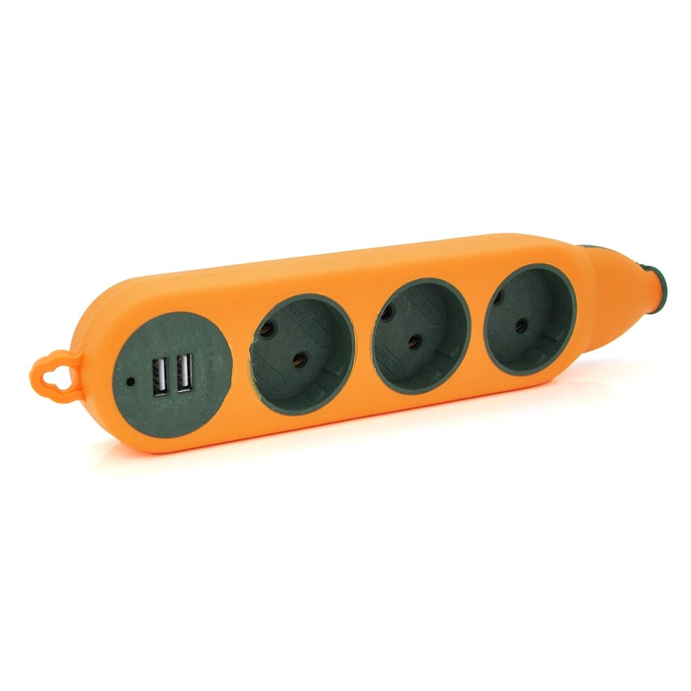 Колодка для подовжувача 3 гнізда + 2USB без заземлення 16A 220V, Orange, Q100 від компанії Price Killer - фото 1