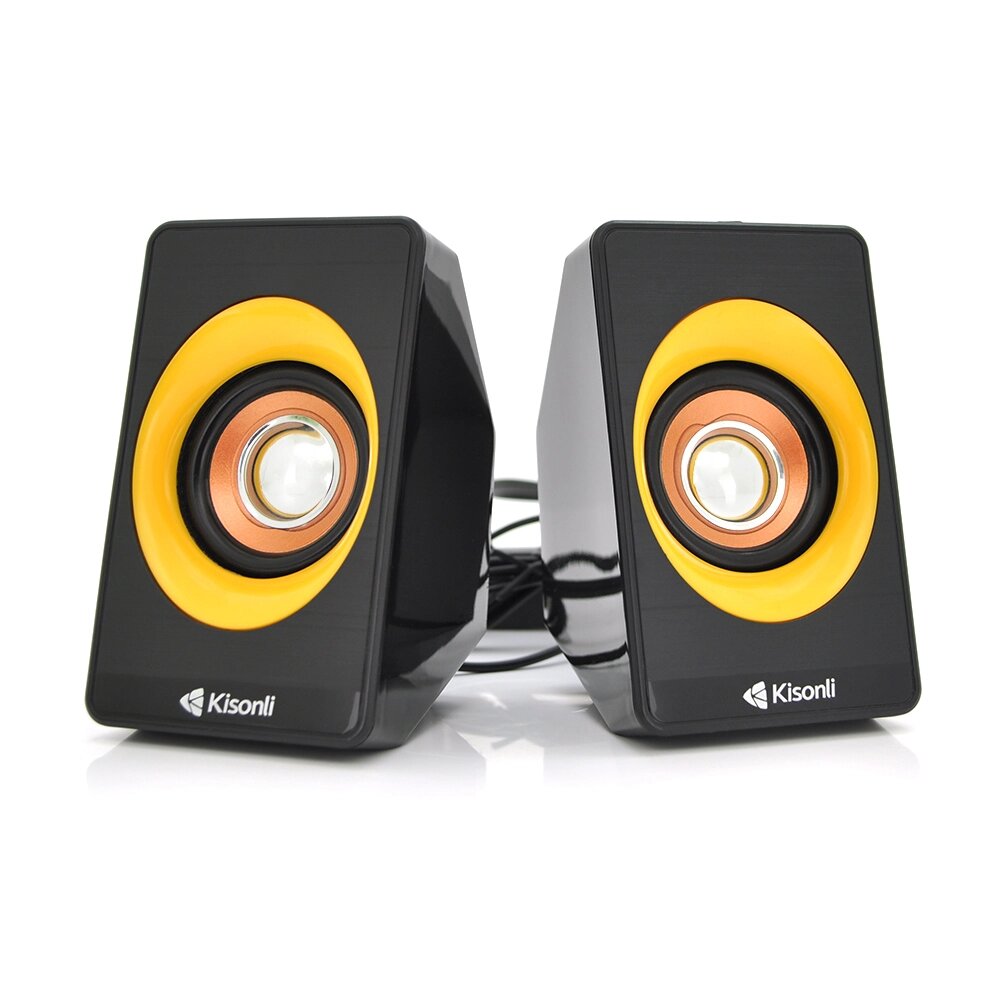 Колонки 2.0 Kisonli A-303 для ПК і ноутбука, USB + 3.5mm, 2x3W, 20Hz- 20KHz, black + yellow, BOX, Q50 від компанії Price Killer - фото 1