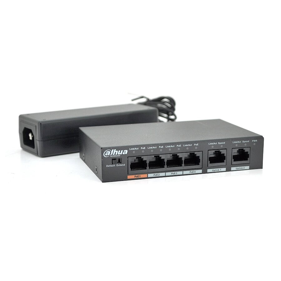 Комутатор POE Dahua DH-PFS3006-4ET-60  з 4 портами POE 100Мбіт + 2 порти Ethernet (UP-Link) 100Мбіт, корпус - метал, від компанії Price Killer - фото 1