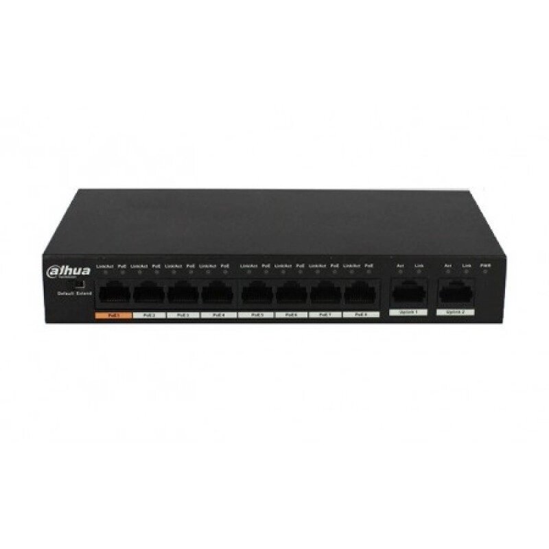 Комутатор POE DH-PFS3010-8ET-96 48V з 8 портами POE 100Мбіт + 2 порт UP-Link 1000Мбіт, корпус - метал, Black від компанії Price Killer - фото 1