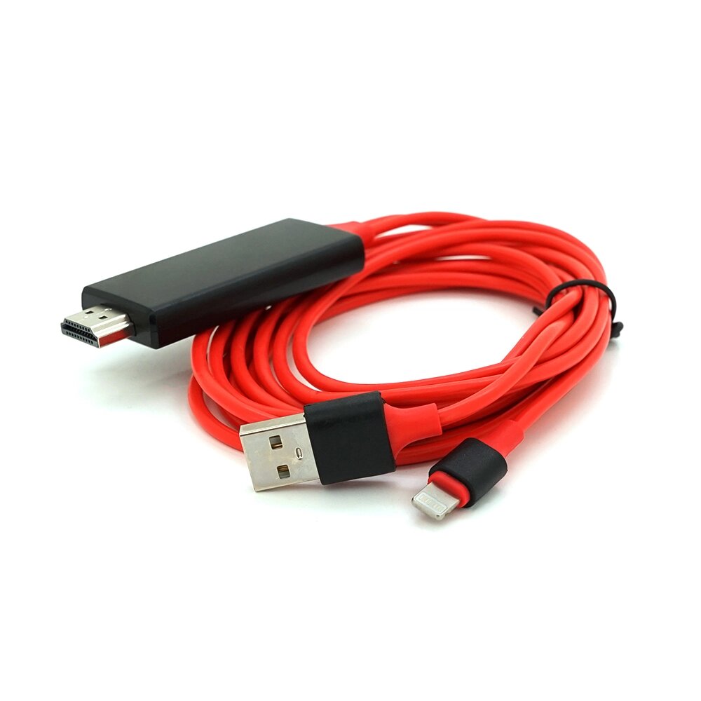 Конвертер MHL Lighting (папа) + USB (папа) => HDMI (папа) 1.8м, Red, 4K/2K, BOX від компанії Price Killer - фото 1