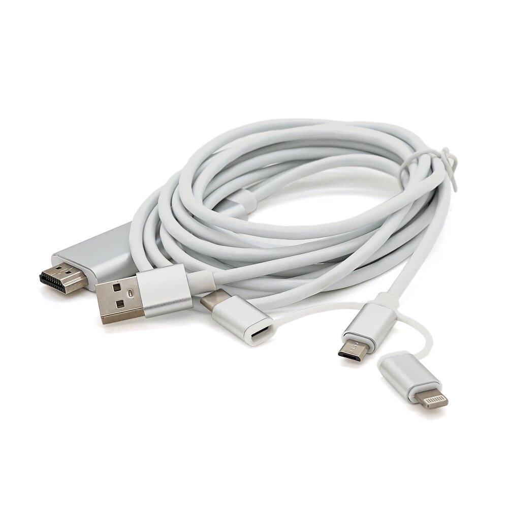 Конвертер MHL Type-C/Micro/Lighting (папа) + USB (папа) => HDMI (папа) 1.8м, Black, 4K/2K, BOX від компанії Price Killer - фото 1