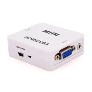 Конвертер mini, HDMI to VGA, вхід HDMI ( мама ) на вихід VGA ( мама ), 720P/1080P, white, BOX
