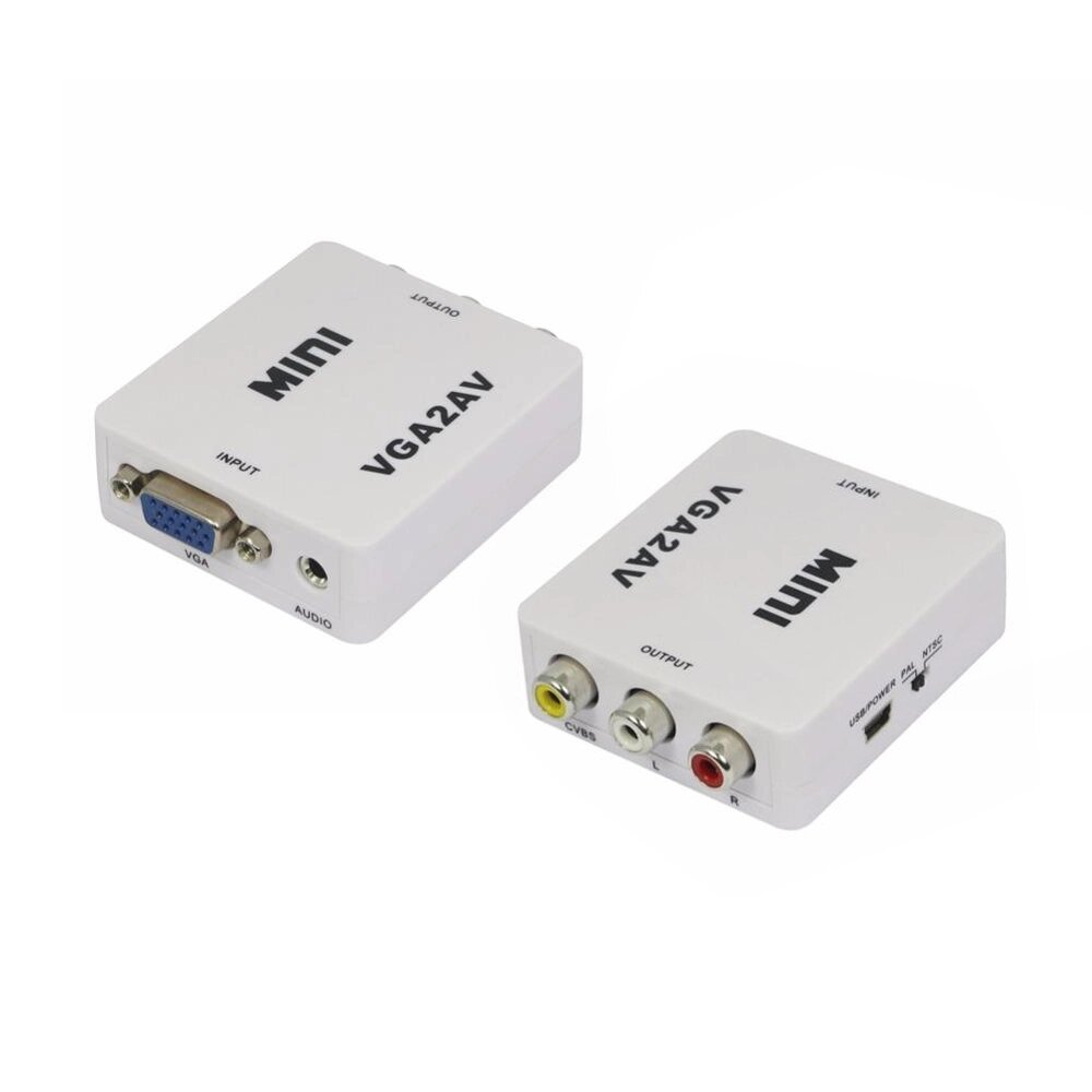 Конвертер Mini, VGA to AV, ВИХІД 3RCA ( мама ) на ВХІД VGA ( мама ), 720P/1080P, White, BOX від компанії Price Killer - фото 1