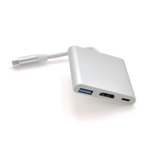 Конвертер Type-C ( тато ) на HDMI ( мама ) + USB 3.0 ( мама ) + Type-C ( мама ) 10cm, Silver, 4K/2K,