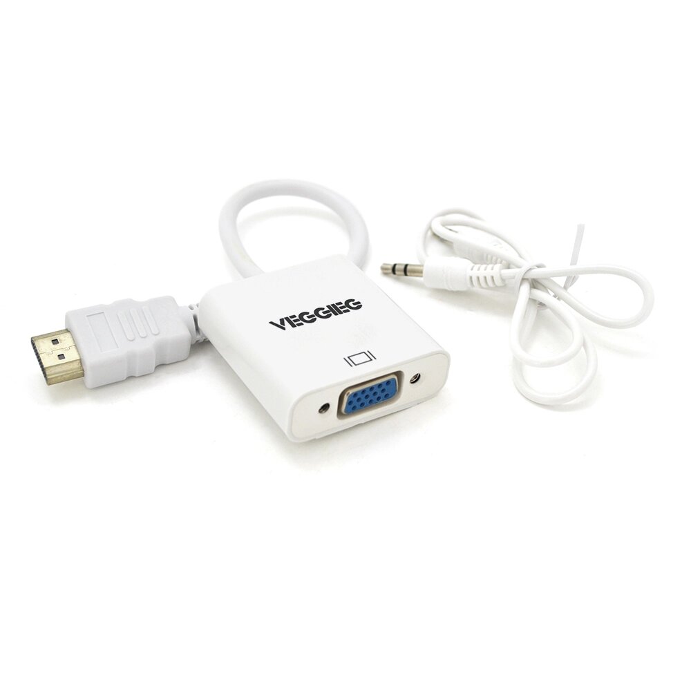 Конвертер VEGGIEG H-V2W HDMI ( тато ) на VGA ( мама ) + Audio, 25cm, White, Пакет від компанії Price Killer - фото 1