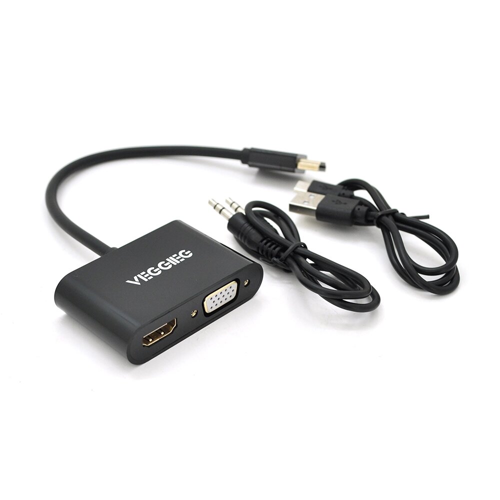 Конвертер VEGGIEG H-V500 HDMI ( тато ) на VGA ( мама ) + HDMI ( мама ), 25cm, Black, Пакет від компанії Price Killer - фото 1