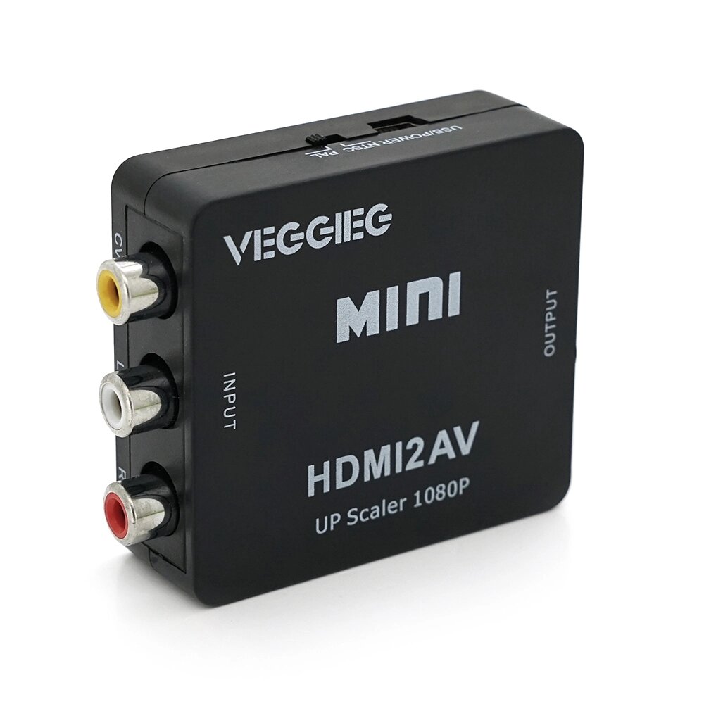 Конвертер VEGGIEG HV-01 Mini, HDMI to AV, ВХІД 3RCA ( мама ) на ВИХІД HDMI ( мама ) , Black, Box від компанії Price Killer - фото 1