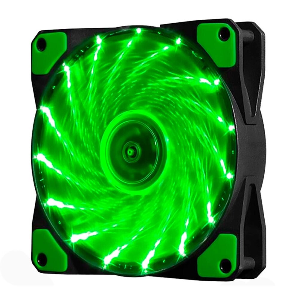 Кулер корпусної 12025 DC sleeve fan 4pin - 120 * 120 * 25мм, 12V, 1100об / хв, 15LED, Green від компанії Price Killer - фото 1