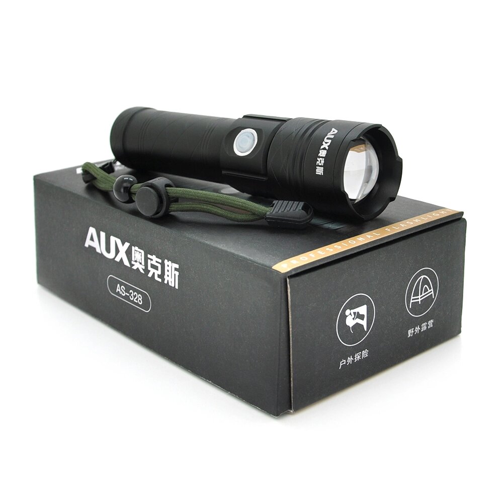 Ліхтар ручної Aux AS-328, 1LED Cree XHP50.2, 19W, 5 режиму, ZOOM,26650 / 4000mah / 3xААА Black, IP40, кабель USB- Type-C, від компанії Price Killer - фото 1