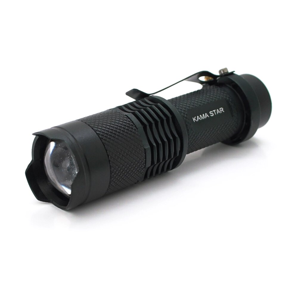 Ліхтар ручної KAMASTAR KM-82, 1LED CREE Q5, 3W, 3 режиму, ZOOM, АА / 1300mah, Black, IP40, СЗУ, 82х26х26мм, BOX від компанії Price Killer - фото 1