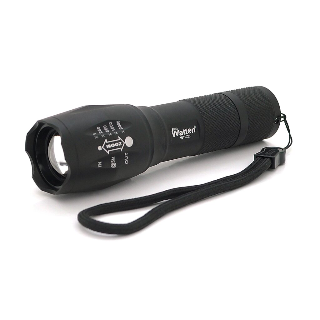 Ліхтар ручної Watton WT-023, 1LED Cree T6, 3W, 5 режимів, ZOOM, 18650/2800mah ( переходнік3 * AAA ), Black, IP44, СЗУ, від компанії Price Killer - фото 1