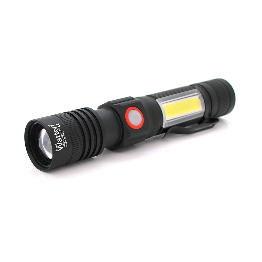 Ліхтар ручної Watton WT-601, P50 + 16 SMD COB, 2+2 режиму, ZOOM, 18650/2400mah, Black, IP40, USB Type-C, МАГНІТ, від компанії Price Killer - фото 1