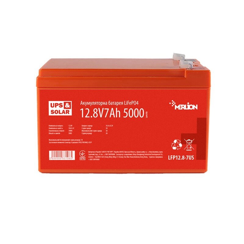 Літій-залізо-фосфатний акумулятор Merlion LiFePO4 12.8V 7AH (4S2P/BMS-10A), (151х65х95), 0,86 kg for UPS, до 5000 від компанії Price Killer - фото 1