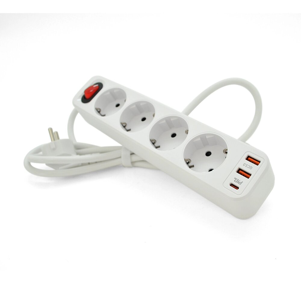 Мережевий фільтр HOCO NS1 на 4 розетки + 3 USB, 18W, 220В, White від компанії Price Killer - фото 1