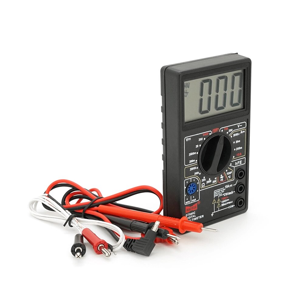 Мультиметр HAOYUE DT-860С Вимірювання: V (AC/DC), A (DC), Ω, С°. Функції: прозвонка, тест діодів. Щупи+термопара, Box від компанії Price Killer - фото 1