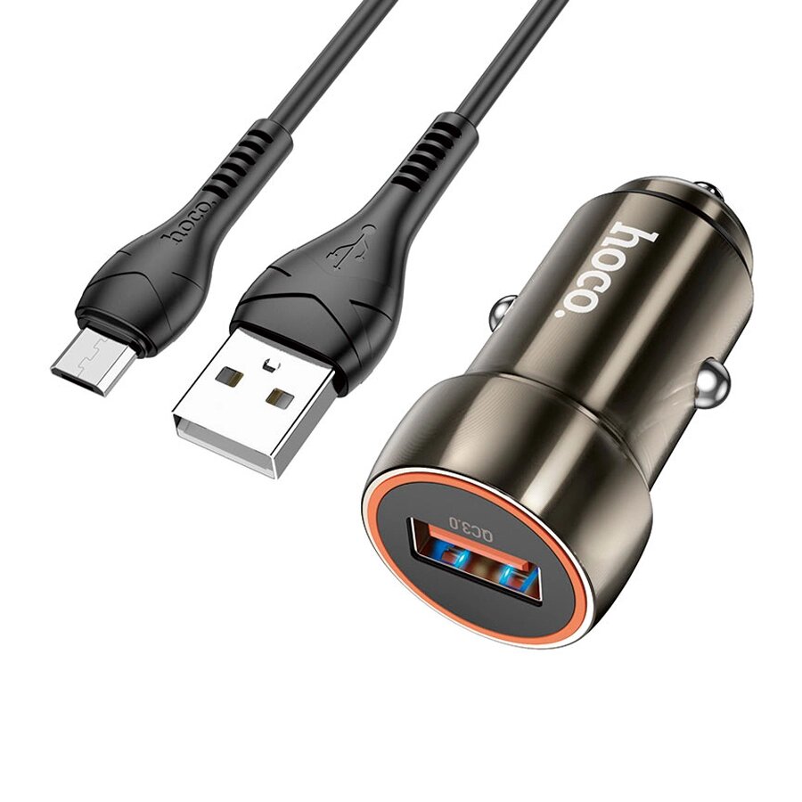 Набір АЗП 12-24V HOCO Z46 + кабель MicroUSB, 1xUSB, 18W, кабель 1м, Black, Box від компанії Price Killer - фото 1