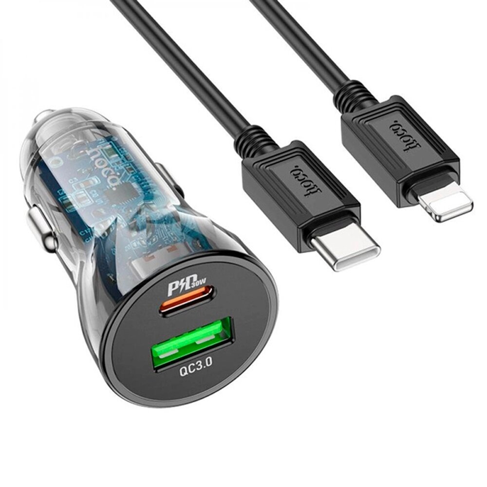 Набір АЗУ 12-24V HOCO Z47A+ кабель Lighting, USB 3.0+USB-C, 3A, кабель 1м, Black, Box від компанії Price Killer - фото 1