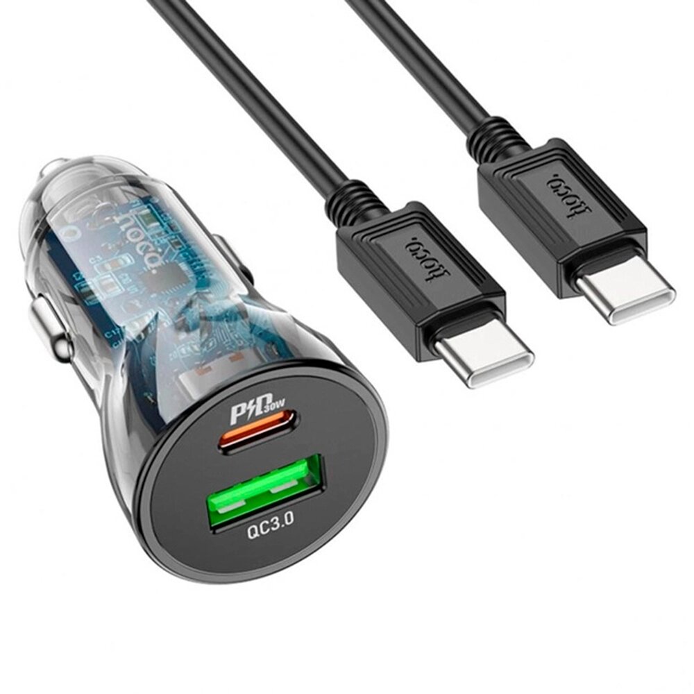 Набір АЗУ 12-24V HOCO Z47A+ кабель Type-C, USB 3.0+USB-C, 3A, кабель 1м, Black, Box від компанії Price Killer - фото 1