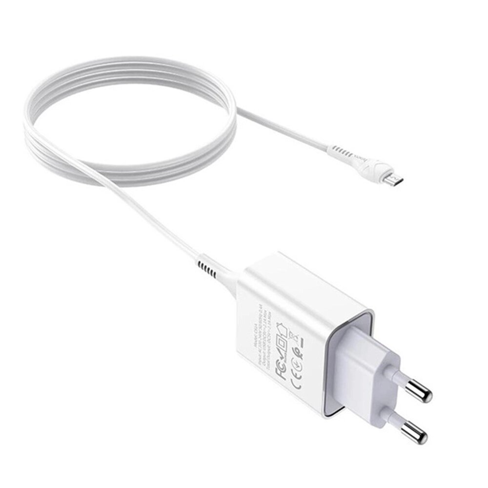 Набір СЗУ 110-240V HOCO C81A 1xUSB+ кабель Micro, 2.1A, кабель 1м, White, Blister від компанії Price Killer - фото 1