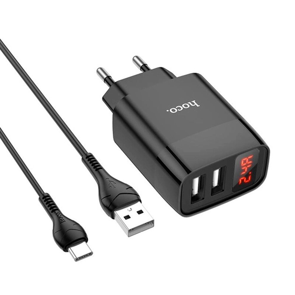 Набір СЗУ 110-240V HOCO C86A+ кабель Type-C, 2xUSB, 2.4A, кабель 1м, Black, Box від компанії Price Killer - фото 1