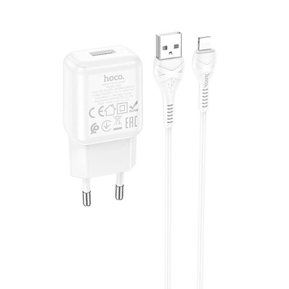 Набір СЗУ 110-240V HOCO C96A+ кабель Lighting, 1xUSB, 2.1A, кабель 1м, White, Blister від компанії Price Killer - фото 1