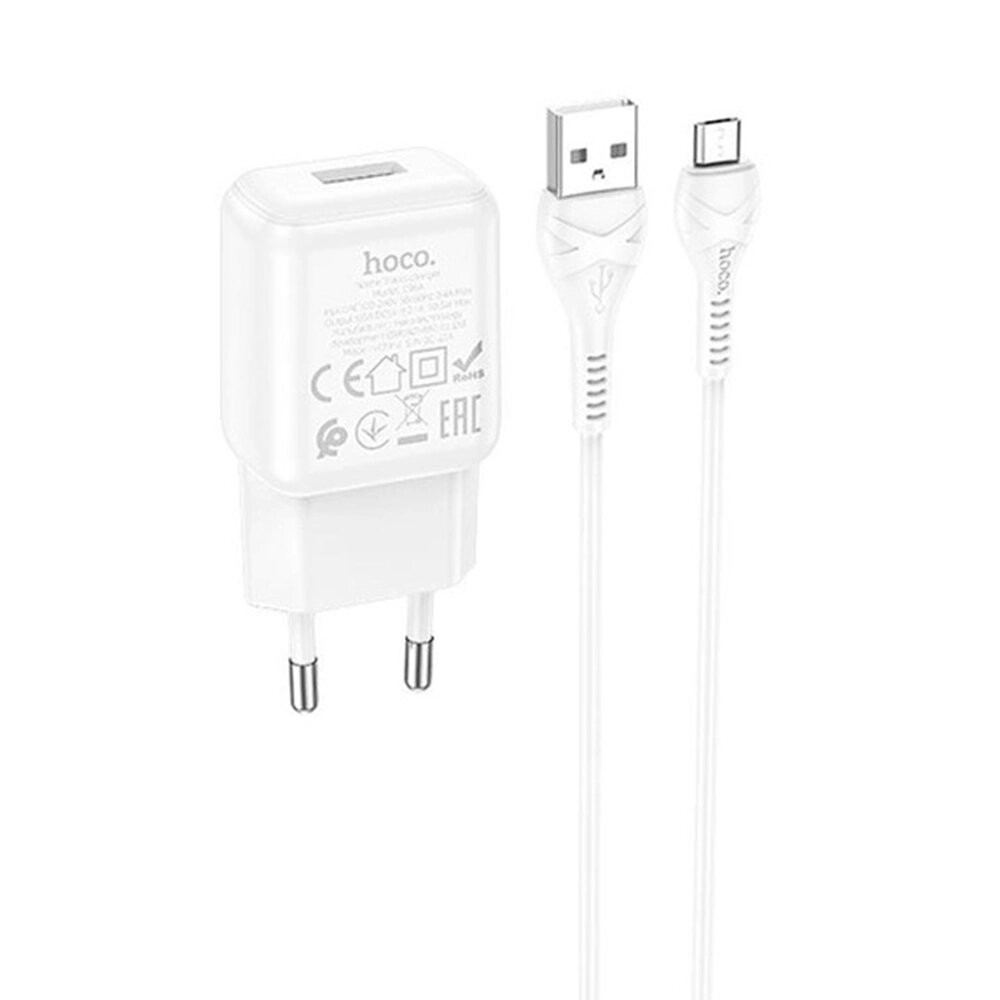 Набір СЗУ 110-240V HOCO C96A+ кабель Micro, 1xUSB, 2.1A, кабель 1м, White, Blister від компанії Price Killer - фото 1