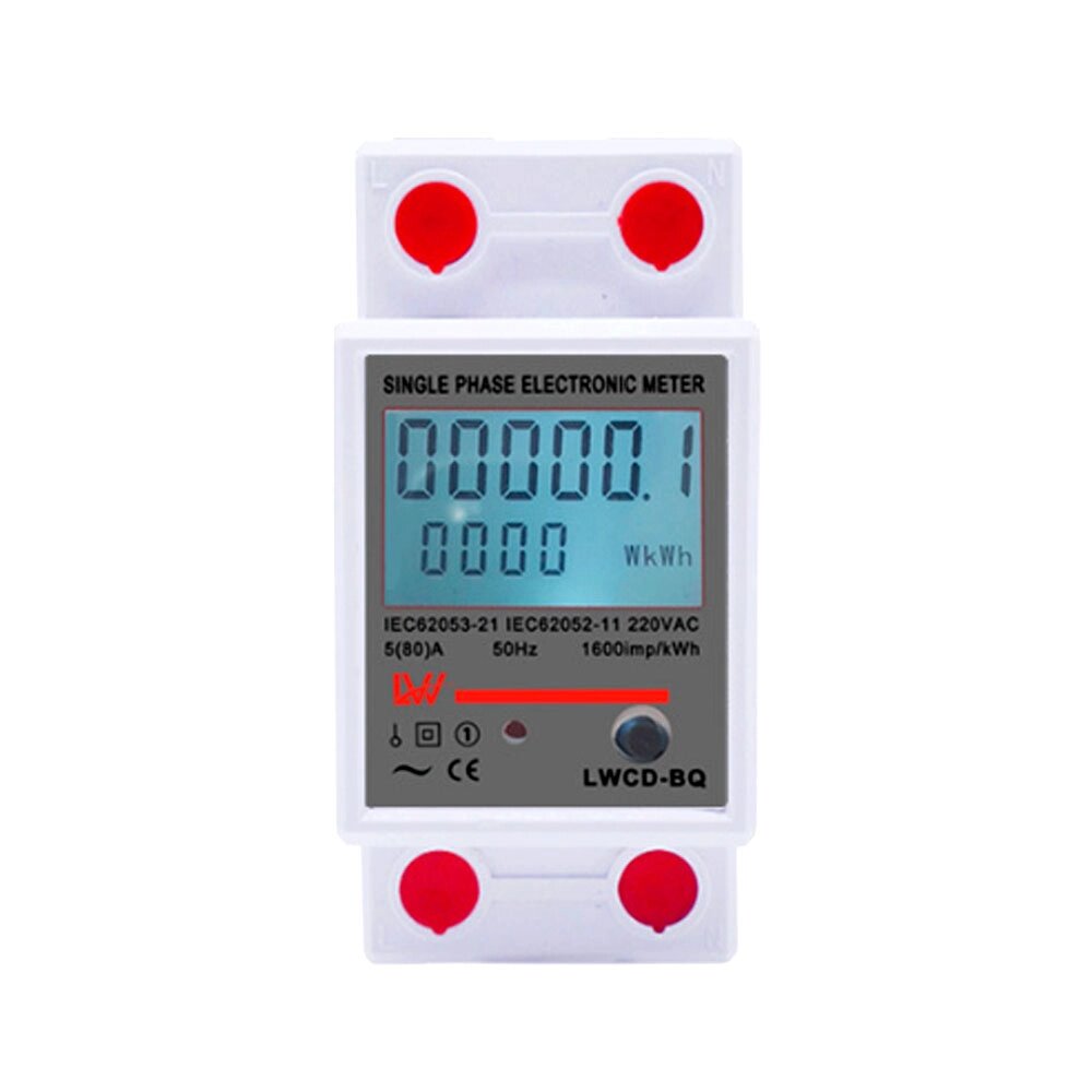 Однофазний електронний лічильник на DIN-рейку, 220V, кнопка скидання, LCD + підсвічування від компанії Price Killer - фото 1