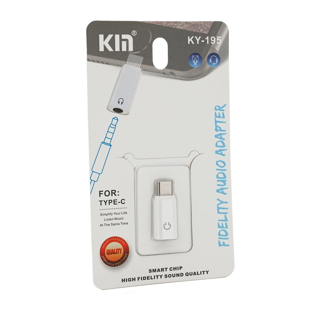 Перехідник KIN KY-195 Type-C (M) => Jack 3.5mm (F), White, OEM від компанії Price Killer - фото 1