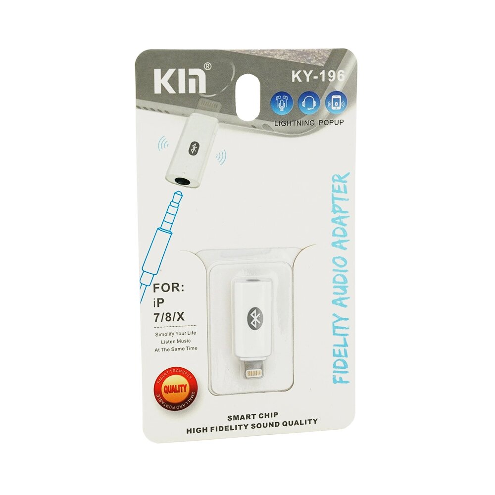 Перехідник KIN KY-196 Lighting (M) => Jack 3.5mm (F)+Bluetooth, White, Box від компанії Price Killer - фото 1