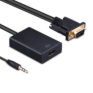 Конвертер VGA to HDTV Adapter + Audio, Black, Full HD 1080P, Blister