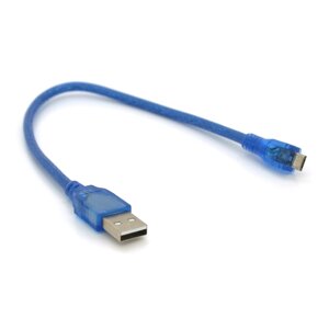 Кабель USB 2.0 (AM / Miсro 5 pin) 0,3 м, прозорий синій, Пакет