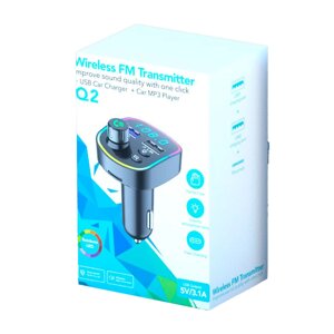 FM-модулятор Q2 з еквалайзером, 1.5A, FM, USB, TF, 49.5х41х36